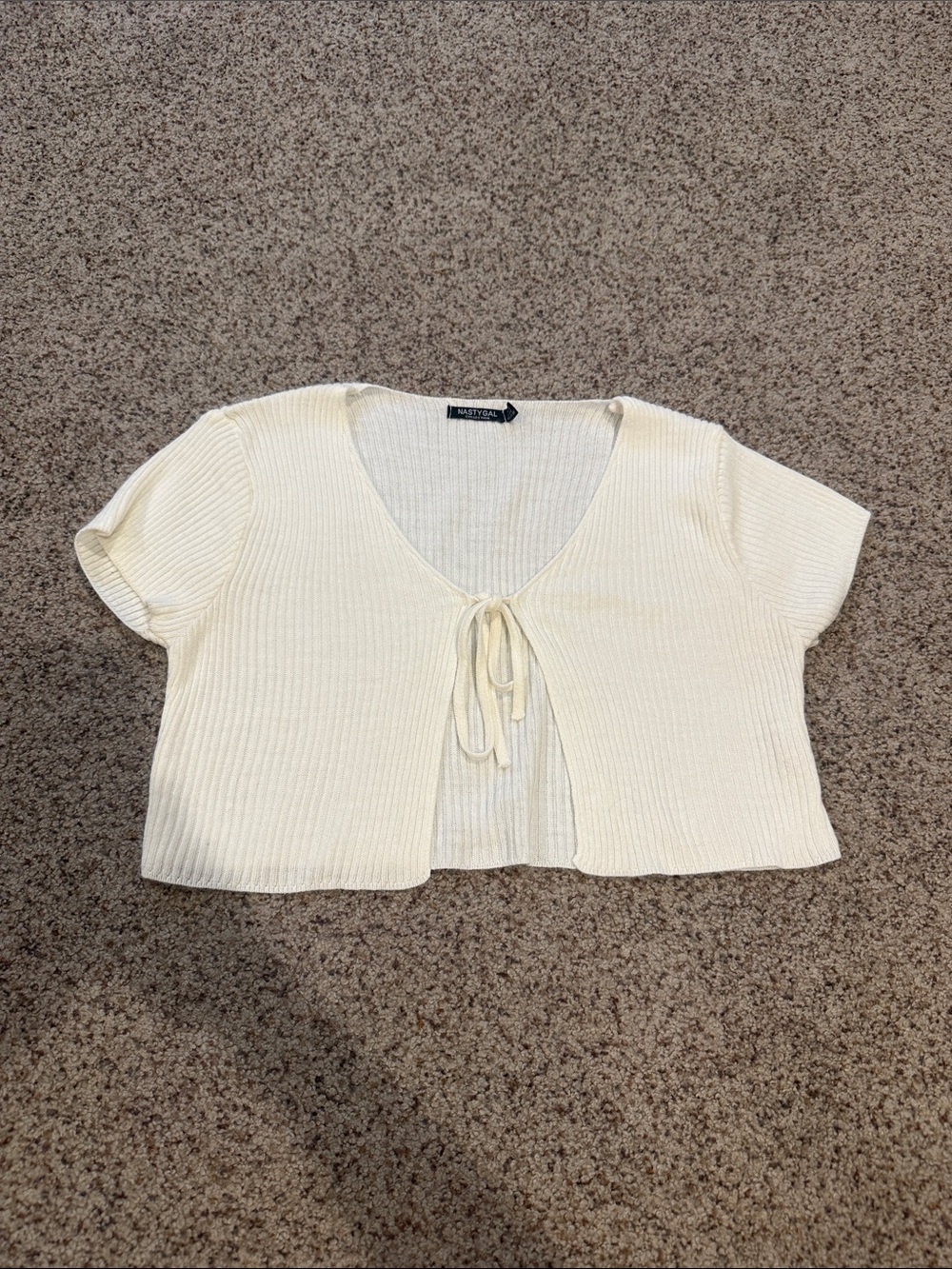 Nasty Gal white Ribbed Tie-Front Cropped Top sweater
